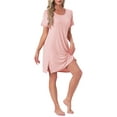 thumbnail image 4 of INSPIRE CHIC Womens Nightgowns Lace Trim Round Neck Stretchy Short Sleeve Sleepwear Night Shirts Soft Sleep Pajama Dress L Pink, 4 of 6