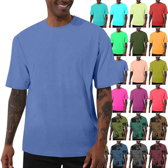Patlollav Mens Short-Sleeve Tops Print Color Buttons Fashion Casual T-Shirt