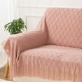 thumbnail image 4 of Battilo Pink Throw Blanket,Blush Knitted Blankets with Tassels,Boho Throws for Sofa,Bed,50" x 60", 4 of 8