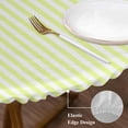 thumbnail image 3 of Yellow White Stripe Round Tablecloth, Fitted Table Cover with Elastic for 36"-44" Round Tables, Modern Minimalist Geometric Striped Table Cloth Outdoor Indoor Dinning Party Waterproof Tablecloths, 3 of 7