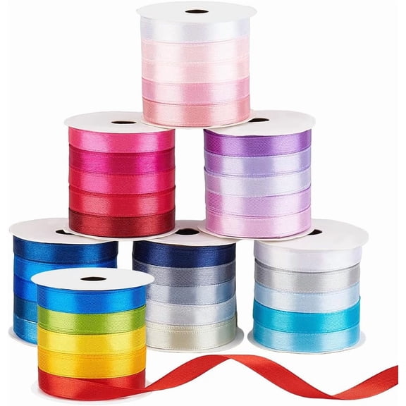 1set PH 76 Yards 35 Colors Satin Ribbon 3/8 inch Fabric Ribbons Solid Polyester Wrapping Ribbons Craft Ribbon for Hair Bows Wrapping Craft Sewing Wedding Party Decor Colorful