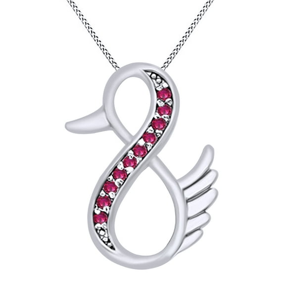 AFFY Round Shape Simulated Dark Pink Ruby Duck Infinity Pendant Necklace In 14K White Gold Over Sterling Silver