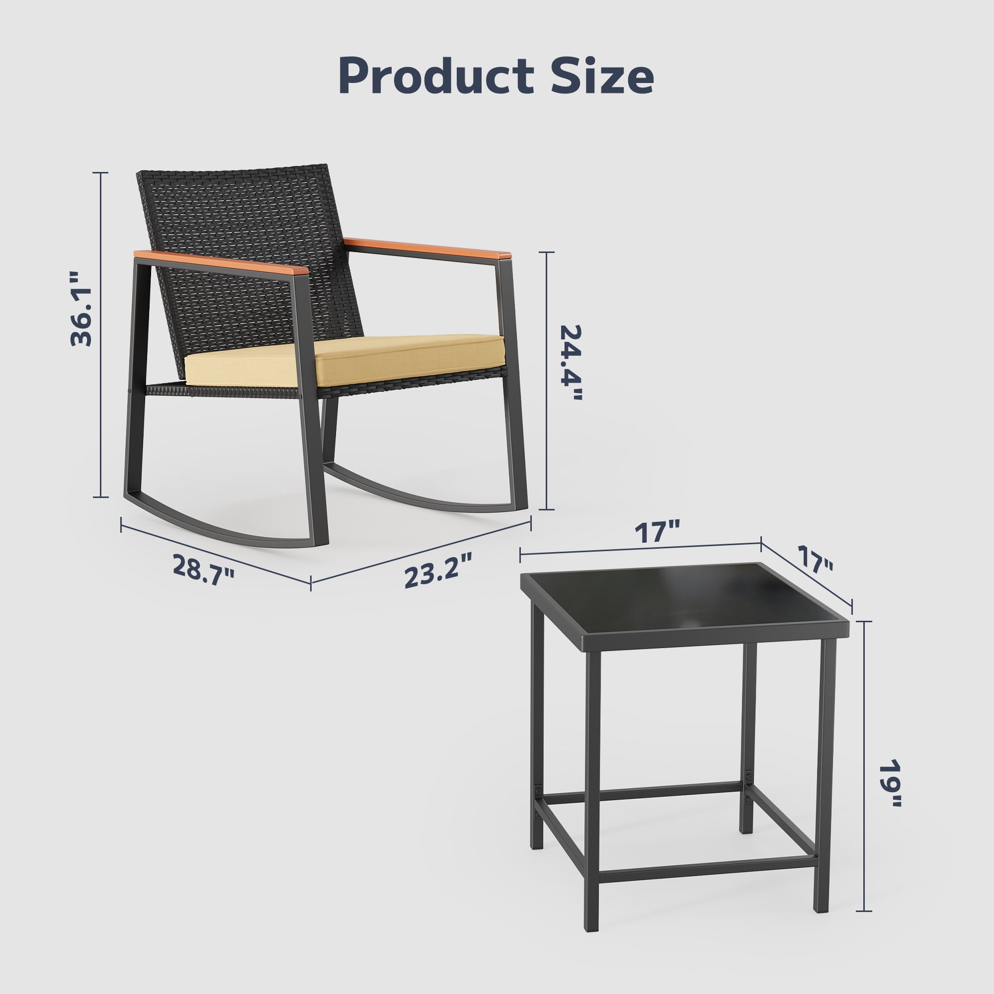 Patio furniture Sets of 3, Asofer Rocking Patio Bistro Set with Caffee Table for Poolside,Yard, Porch, Beige