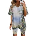 thumbnail image 2 of LYXSSBYX Womens 2 Piece Shorts Outfit Women Fashion V-Neck Blouse Short Sleeve Tops Shorts Casual Suit Sets, 2 of 4