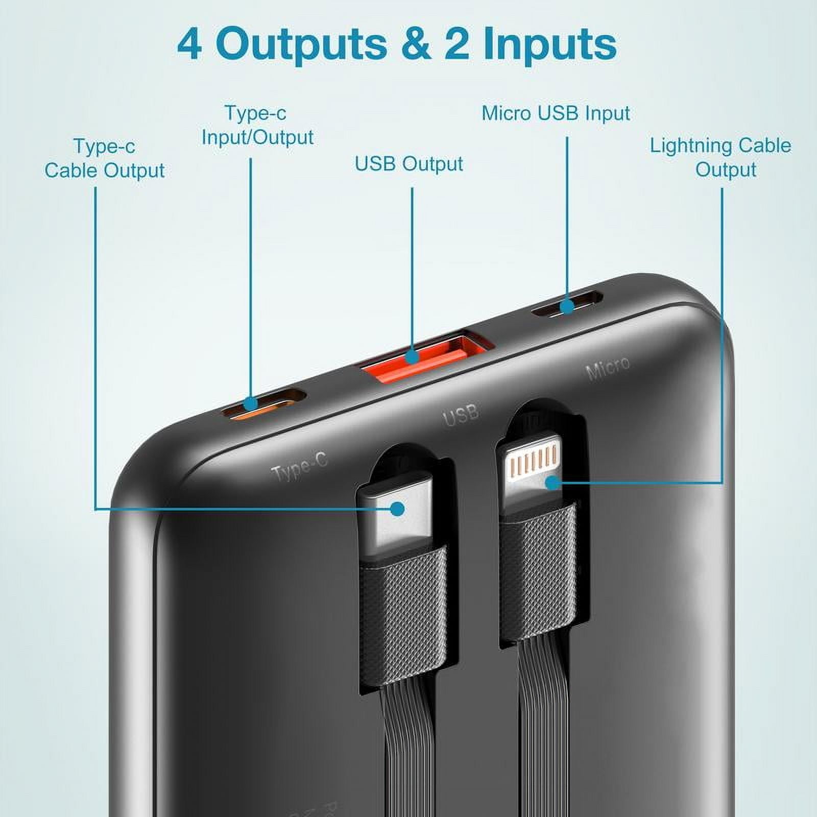 Portable Charger with Built-in Cables,Portable Charger with Cords Wires Slim 10000mAh Travel Battery Pack 4 Outputs 2 Inputs 22.5W Fast Charging Power Bank for Samsung Google Pixel LG Moto iPhone