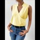 thumbnail image 4 of Camisetas Sin Mangas Plisadas para Mujer, Blusas Casuales Sin Mangas con Cuello en V, Camiseta Básica de Verano Amarillo L, 4 of 7