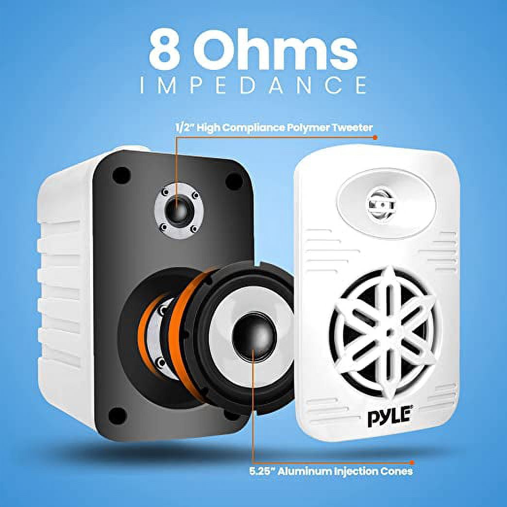 Pyle Indoor Outdoor Speakers Pair - 500 Watt Dual Waterproof 5.25” 2-Way Full Range Speaker White