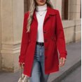 thumbnail image 2 of Edvintorg Womens Trench Coat Solid Color Long Sleeve Loose Long Jacket Turndown Collar Casual Button Down Outerwear with Pocket Woman Clothes Red S-2XL, 2 of 7