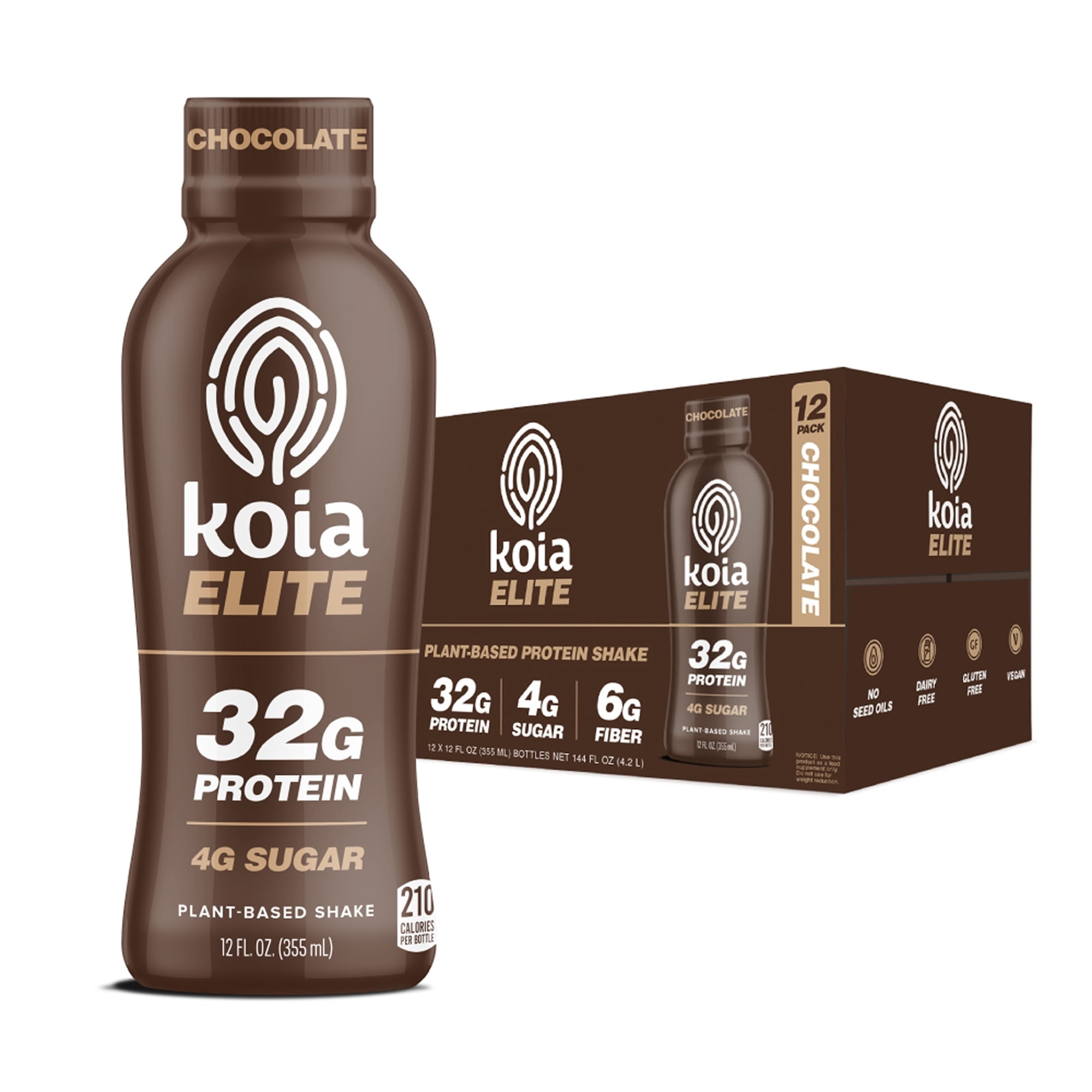 Koia Elite, Plant-Based Protein Shake with Prebiotic Fiber, Chocolate