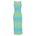thumbnail image 3 of WXLWZYWL Summer Dress Women'S Sleeveless High Waist Printed Ribbed Drawstring Ruched High Slit Dresses Mint Green, 3 of 4