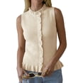 thumbnail image 4 of Sleeveless Women Solid Button Down Ruffle Knit Vest Peplum Tops, 4 of 6
