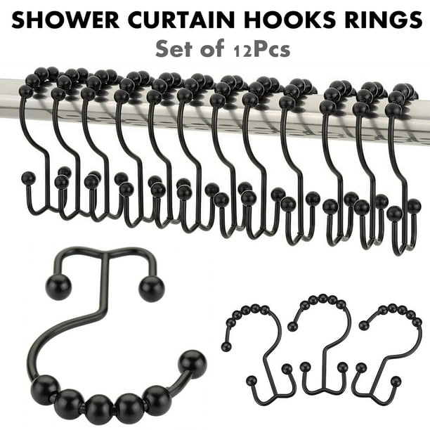 Set of 12 Curtain Hanging Hooks Shower Curtains Rings ...