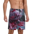 thumbnail image 2 of Pofeuu Gothic Red Skull Cemetery Print Men's Soft Woven Elastic Waistband Sleep Pajama Short-Small, 2 of 6