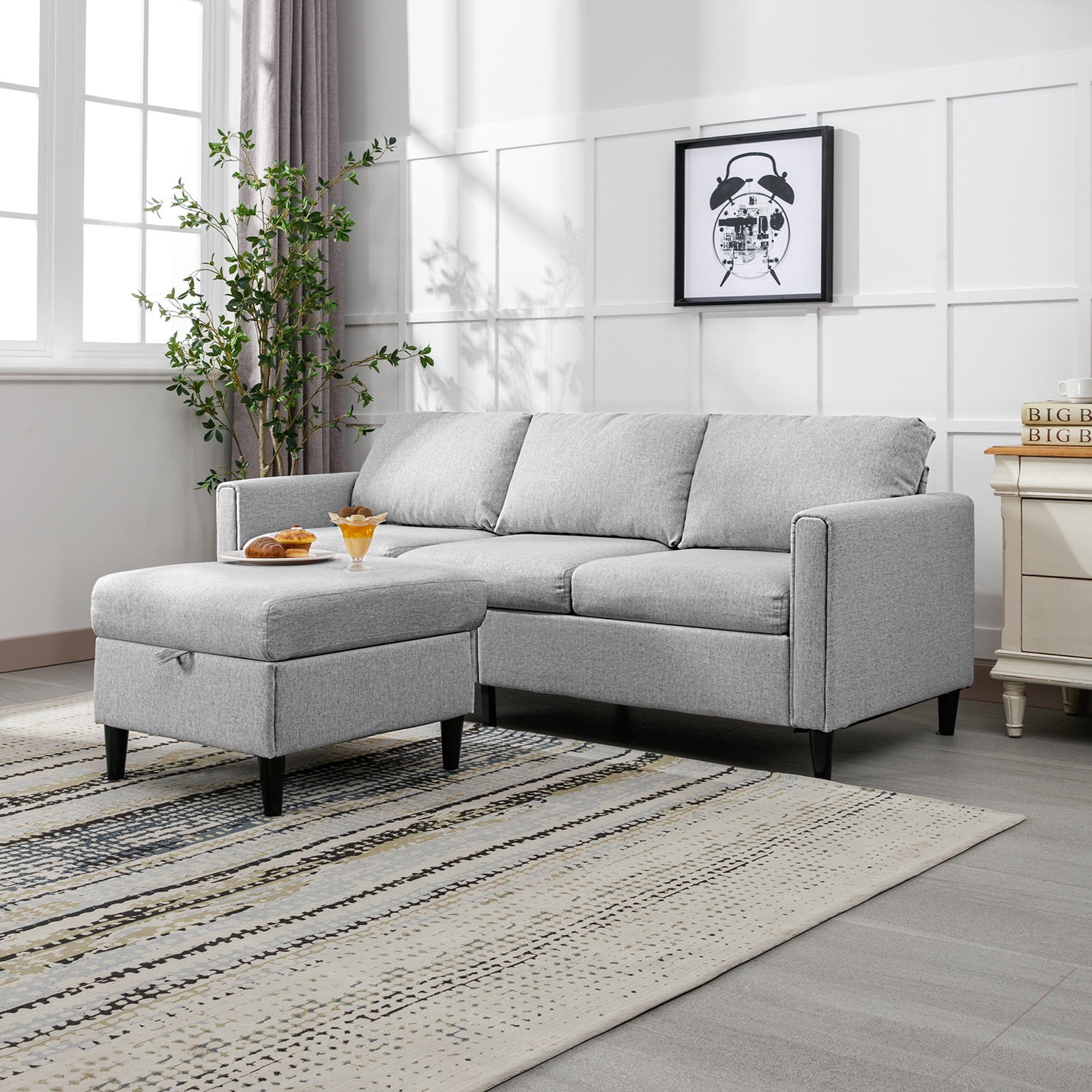 MUZZ Convertible Sectional Sofa Couch Set,3Seater L Shaped Sofa Couch