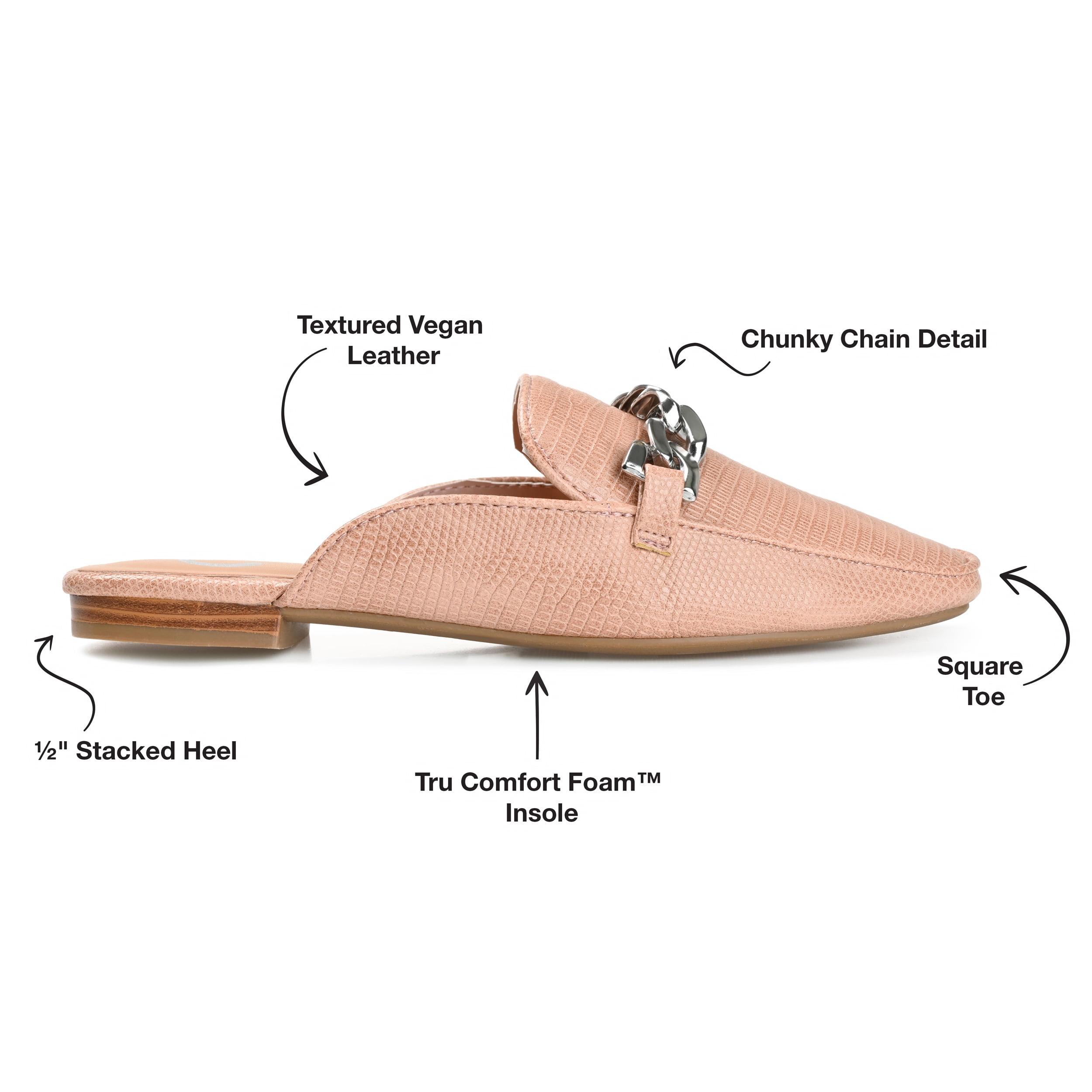 Journee Womens Hazina Slip On Square Toe Mules Flats