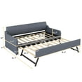 thumbnail image 4 of Tcbosik Twin Size Upholstered Daybed with Pop-up Trundle & USB Ports, Woven Fabric Sofa Bed, Bed Frame for Small Space, Living Room, Guest Room, Wood Slats Support, Gray, 4 of 10