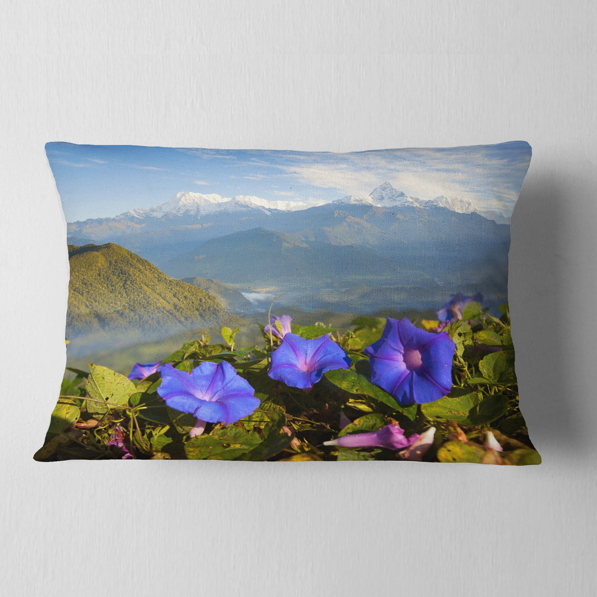 Designart Stunning Mountain Terrain with Flowers - Landscape Printed Throw Pillow - 12x20