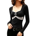 thumbnail image 5 of MYAOYI Womens Coquette Style Lace Trim Top Sweetheart Neck Long Sleeve, 5 of 7