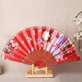 thumbnail image 4 of YAOMOBB Exquisite Craftsmanship Fan Chinese Style Folding Fan Hot Stamping Silk Fabric Handheld Fan with Gold Edge Flower Patterns for Wedding Dancing, 4 of 7