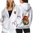 thumbnail image 2 of Fiaer Christmas Hoodie for Women Oversized Reindeer Graphic Xmas Hooded Jackets Full Zip up Drawstring Sweatshirts Long Sleeve Loose Fit Trendy Pocket Tops White XL, 2 of 5
