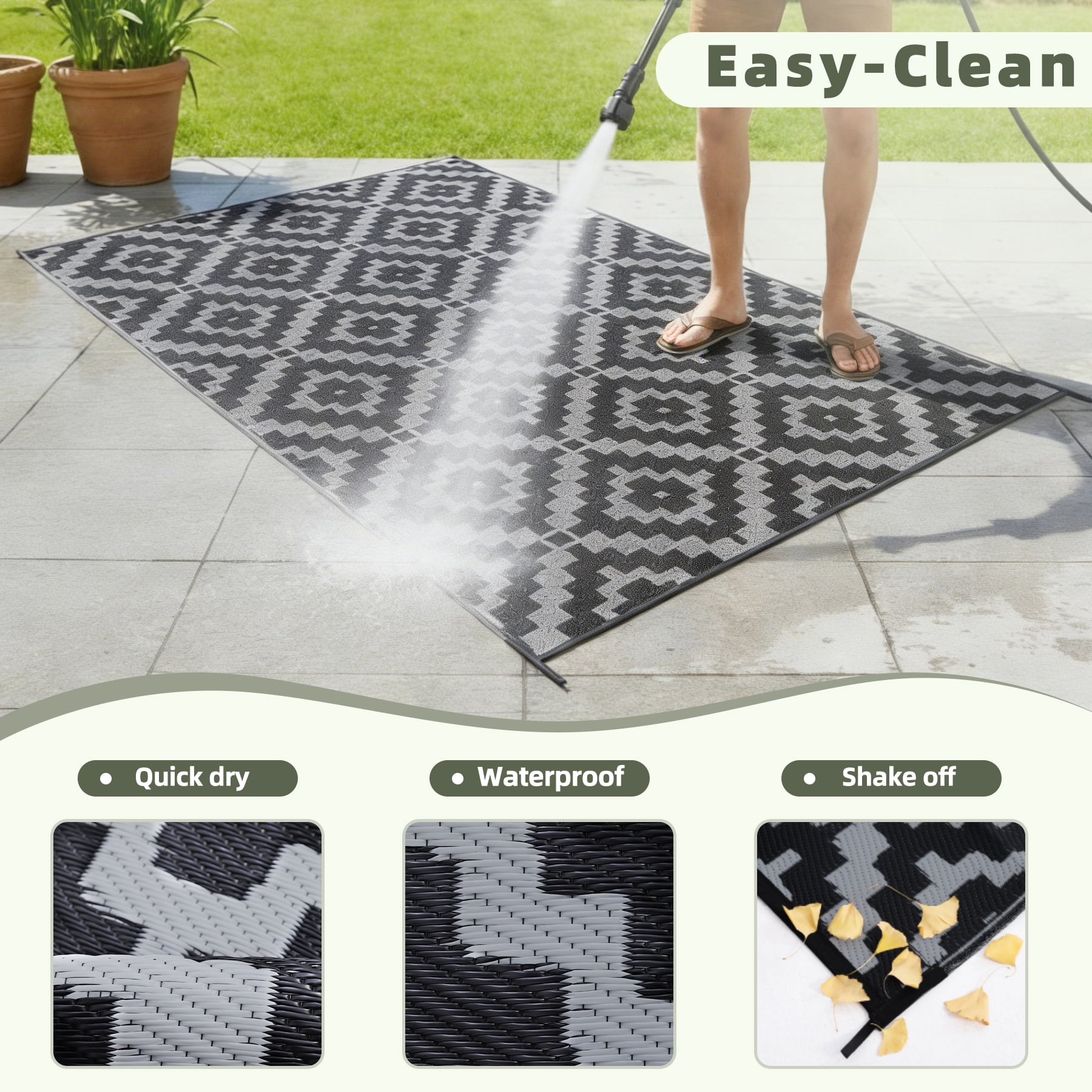Favoyard Outdoor Rug 8x10 ft Waterproof Reversible Patio Plastic Straw Rugs Outside Large RV Camping Area Carpet Mat for Porch Balcony Pool Backyard