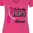 thumbnail image 4 of Inktastic Breast Cancer Awareness Nobody Fights Alone Pink Ribbon Women's V-Neck T-Shirt, 4 of 5
