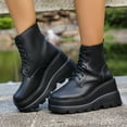 thumbnail image 2 of Black Women'S Fashion Boots Versatile Short Solid Color Round Toe Front Lace-Up Thick Bottom Wedge Heel For Outdoor Leisure, 2 of 9