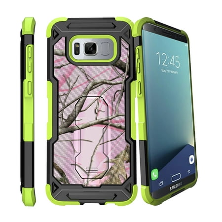 Case for Samsung Galaxy S8 Plus Version [ UFO Defense Case ][Galaxy S8 PLUS SM-G955][Green Silicone] Carbon Fiber Texture Case with Holster + Stand Camo
