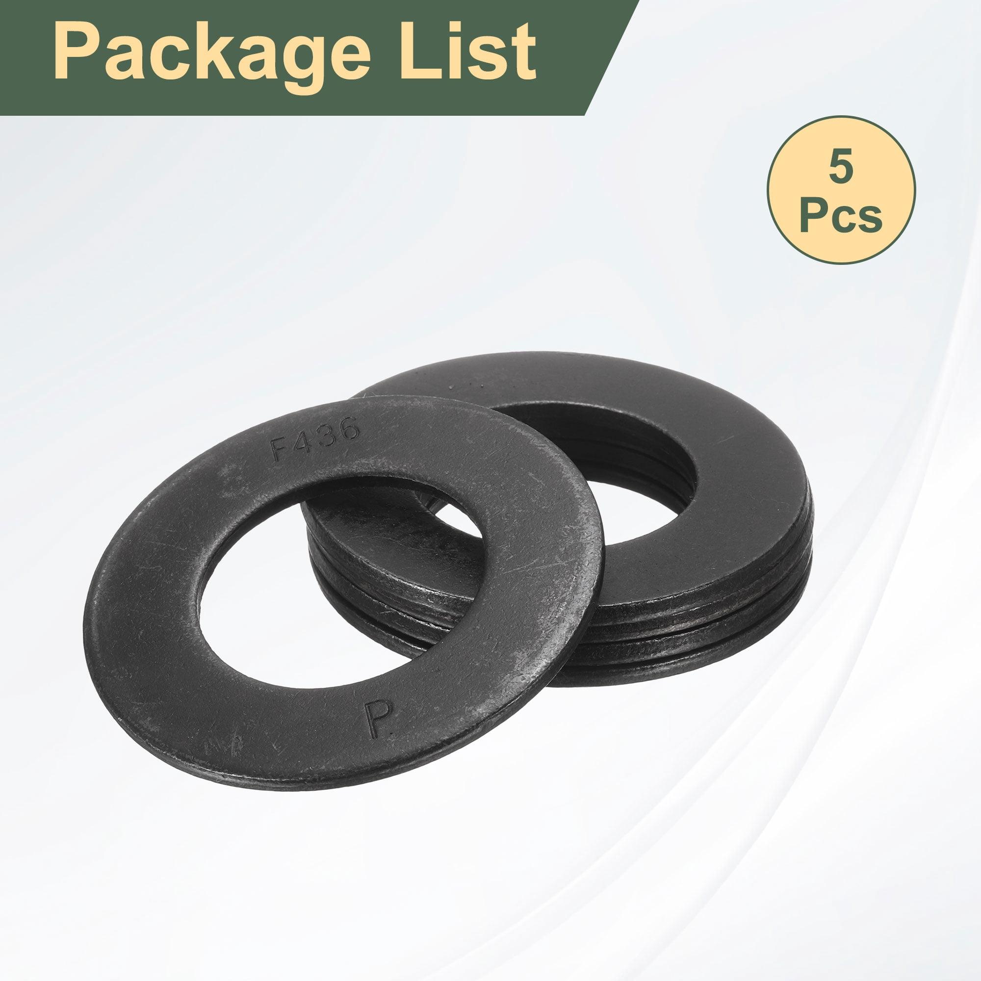 5 Pcs 1-1/2" Black Flat Washers, 75mm Outer Diameter, 45 Steel Metal Washer for Screws and Bolts