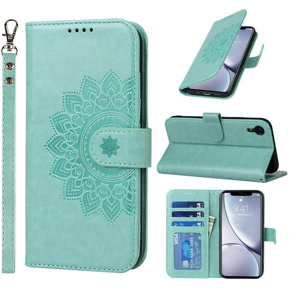 iPhone XR Wallet Case,Premium Leather Card Holder Card Slot Magnetic Closure Flip Kickstand Women Wallet Case
