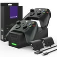 thumbnail image 1 of Fosmon Dual 2 Controller Charger Compatible with Xbox Series X / Series S Controllers (Not For Xbox One 2016/2017), (Two Slots) High Speed Docking Charging Station with 2 Rechargeable Battery - Black, 1 of 6