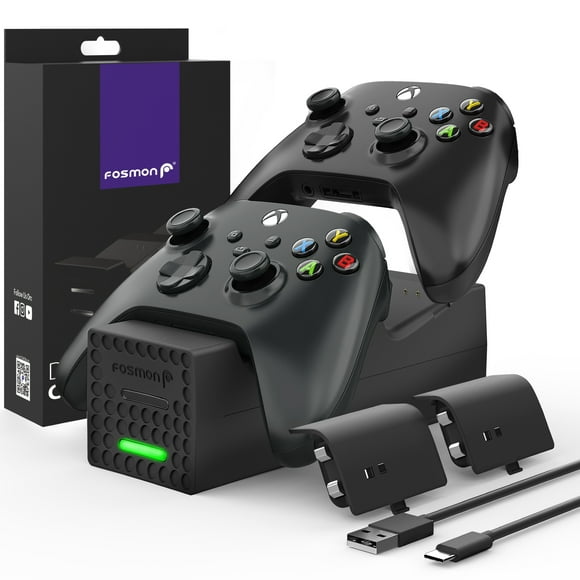 Fosmon Dual 2 Controller Charger Compatible with Xbox Series X / Series S Controllers (Not For Xbox One 2016/2017), (Two Slots) High Speed Docking Charging Station with 2 Rechargeable Battery - Black