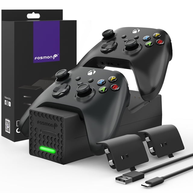 Fosmon Dual 2 Controller Charger Compatible with Xbox Series X / Series S Controllers (Not For Xbox One 2016/2017), (Two Slots) High Speed Docking Charging Station with 2 Rechargeable Battery - Black