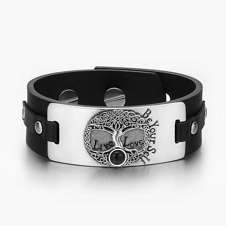 Charming Life Black Onyx (Tree of Life Live Love Be Your Self Celtic Amulet Simulated Black Onyx Adjustable Black Leather)