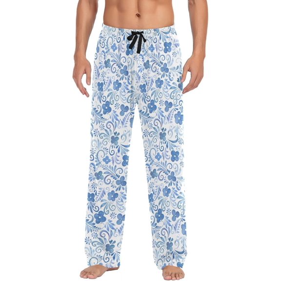 GZHJMY Watercolor Flower Men's Pajama Pants, Soft and Comfortable Lounge Sleep Bottoms with Pockets, Men's Sleepwear with Custom Print, Large