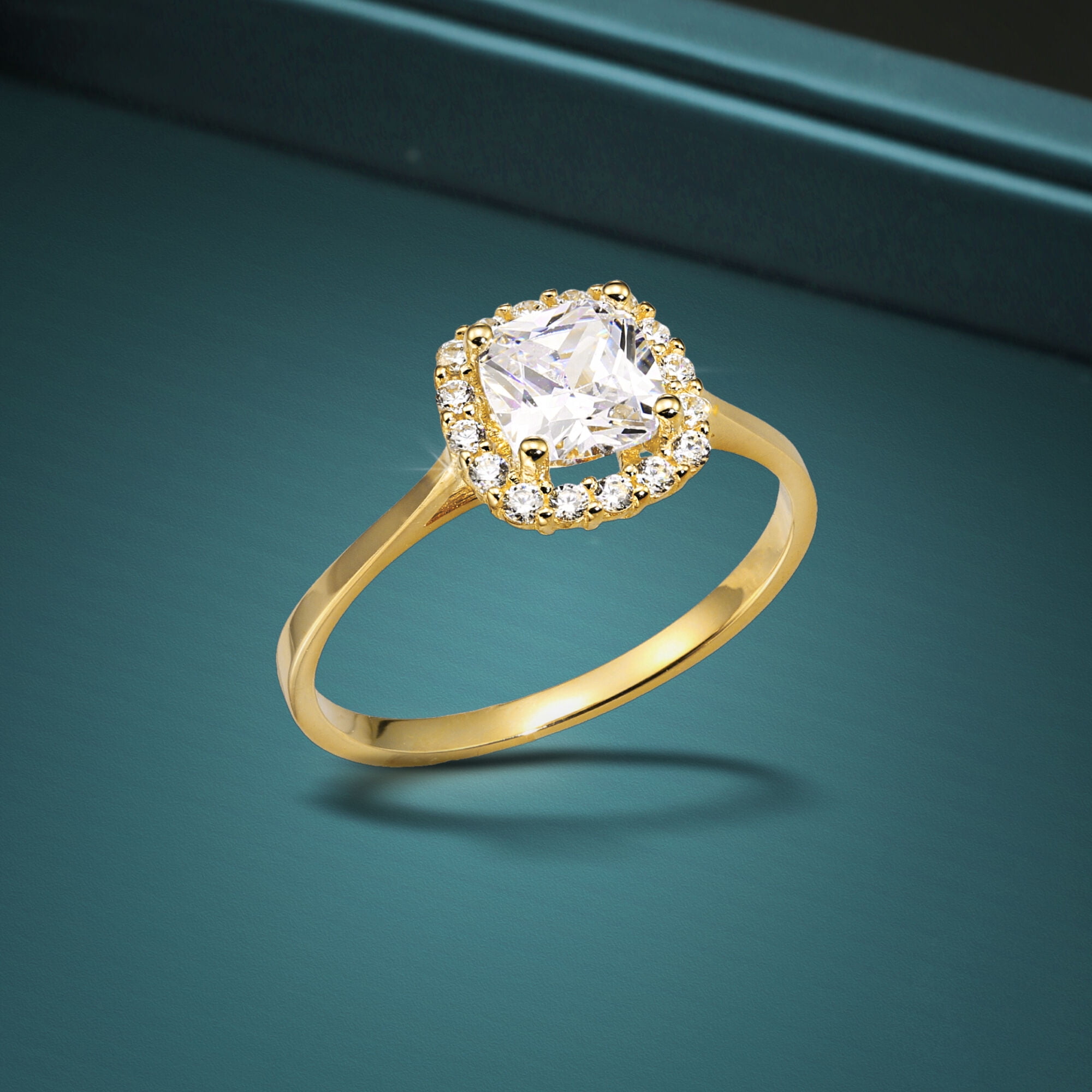 Tilo Jewelry 14K Yellow Gold 1 Carat Solitaire Cushion-Cut Halo Engagement Wedding Ring | Size 6 | Classic Engagement Ring for Women