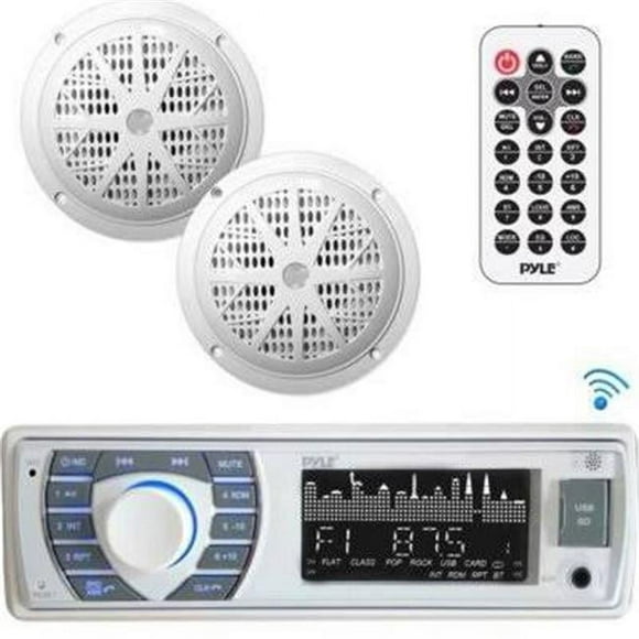 Pyle PLMRKT36WT 300W Bluetooth Marine Receiver Stereo & Speaker Kit with Waterproof Speakers&#44; White