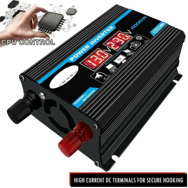 12V to 220V/110V AC Converter for Cars, Dual USB & Modified Transformer Powerful 4000W Pure Sine Wave Inverter