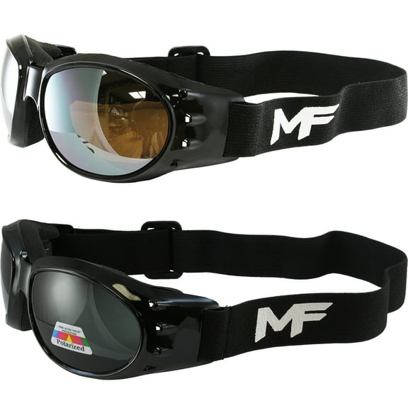 2 Pairs MotoFrames MF Vulcan Padded Motorcycle Goggles Black Frames, Driving Mirror/Smoke Lenses