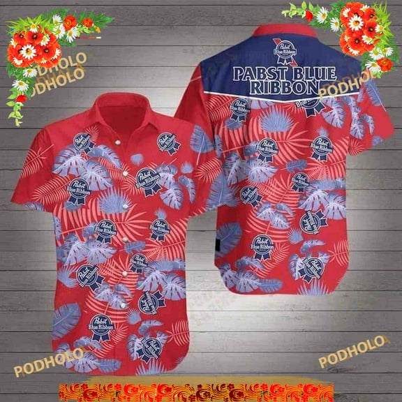 Pabst Blue Ribbon Hawaiian Shirt, Tropical Flower Pattern Best Beach Gift Aloha Shirt