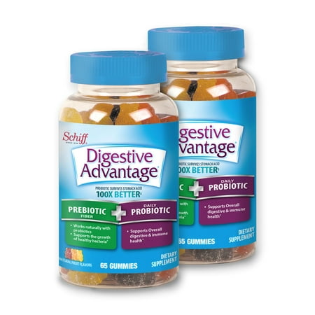 (2 Pack) Digestive Advantage Gentle Prebiotic Fiber Plus Daily Probiotic Gummies, 65