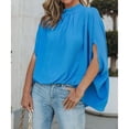 thumbnail image 2 of Camiseta holgada de verano para mujer de media manga en azul lago con cuello alto - XXL, 2 of 6