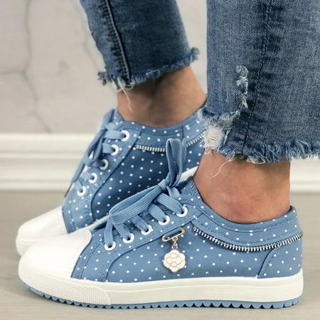 

ERTUTUYI Women s Fashion Dott Canvas Floral Pattern Pendant Out Lace Up Casual Shoes Sky Blue 40