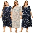thumbnail image 4 of AJZIOJIRO Womens Summer Casual Nightdress XL-4XL Short Sleeve Flower Cotton Sleepwear Nightgowns Chemise Pajamas Dress, 4 of 9