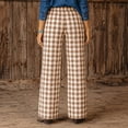 thumbnail image 5 of Dresfit Gingham Pants for Women Baggy Wide Leg Sweatpants Drawstring Plaid Sweat Pants Lightweight Relaxed Fit Wide Leg Athletic Palazzo Pants with Pockets L, 5 of 5