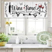 Black and White Kitchen Curtains 52Wx18H Inch Rod Pocket Wine Valance Rustic Barn Wood Grapes Plant Farmhouse Country Vintage Printed Small Short Bedroom Living Room Window Drapes 1 Panel