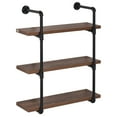 thumbnail image 2 of HOMCOM 3-Tier Industrial Pipe Shelves, Floating Wall Mounted Bookshelf, Metal Frame Display Rack for Living Room or Bedroom, Rustic Brown, 2 of 9