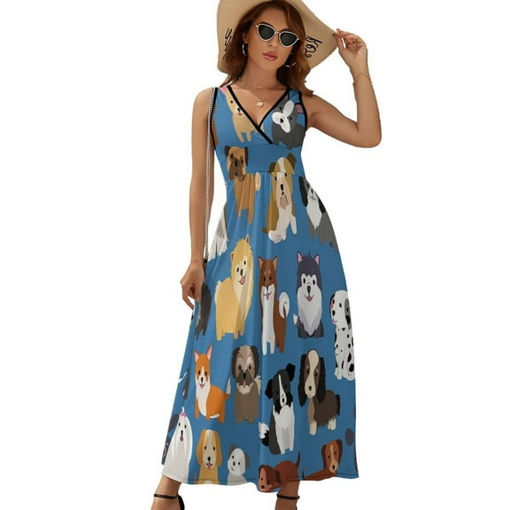 Animal Dog Cute Paw Print Dress Summer Street Style Bohemia Long Dresses Female Sleeveless Printed Maxi Dress