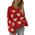 thumbnail image 3 of Cathalem Chandails Surdimensionnés pour Femmes, T-Shirts Basiques pour Automne Hiver, Rouge m, 3 of 5