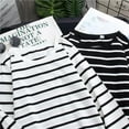 thumbnail image 3 of Women Black White Striped T-Shirt Long Sleeve Round Neck Loose Casual Tops Shirt, 3 of 4